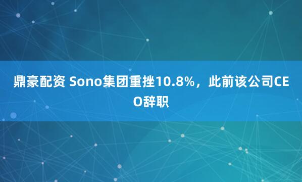鼎豪配资 Sono集团重挫10.8%,此前该公司CEO辞职